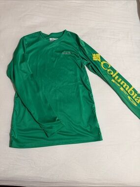 Columbia Green Long Sleeve Performance Tee with Yellow Sleeve Logo